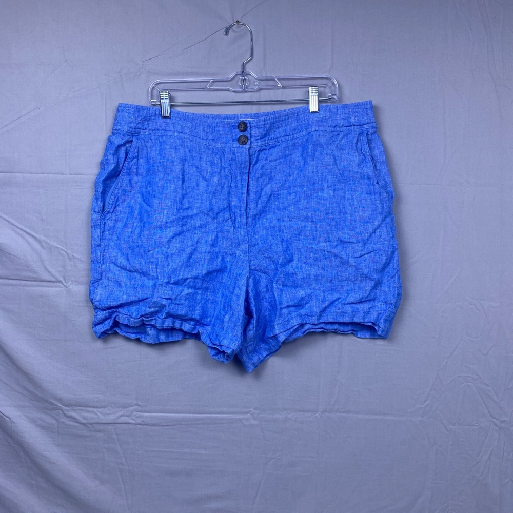 Boden 100% Linen Shorts Womens 16/18 Blue Double Button High Rise Casual Summer